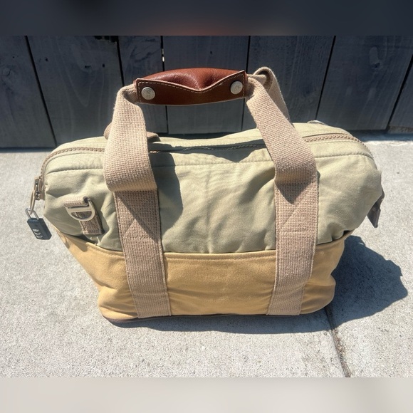 WILLIS & GEIGER Bag Travel 1930's cottonBush Poplin Beige Tan Khaki Two Toned - Picture 2 of 4